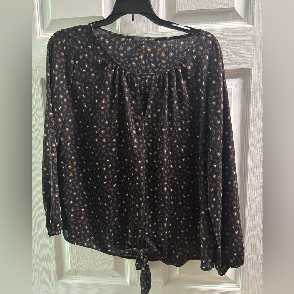 West Kei Navy Patterned Long Sleeve Relaxed Blouse